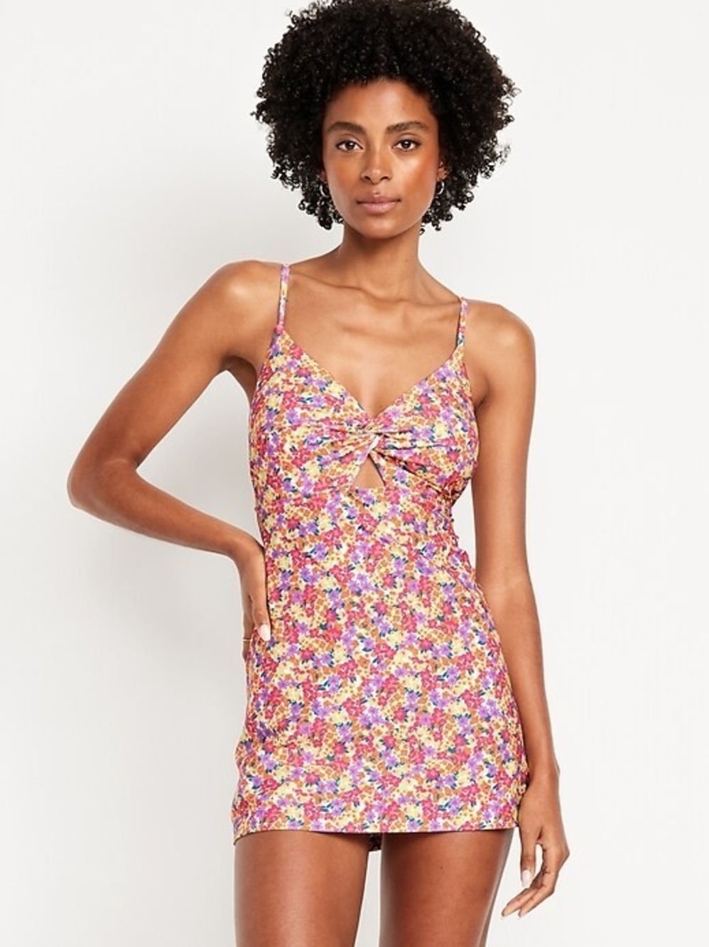 Old Navy Floral Tie-Front Swim Dress Pink Multi A-Line Size Medium Mom Suit